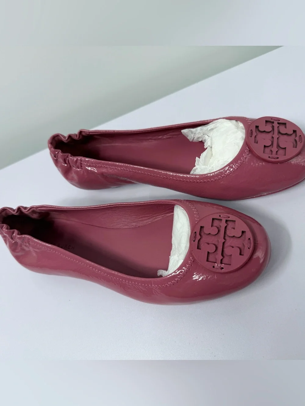 Tory Burch Rose-Pink Patent Leather Logo Ballet Flats